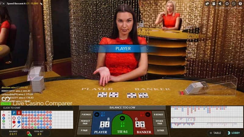 Super Speed Baccarat Live-Tisch mit rasantem Wettgeschehen